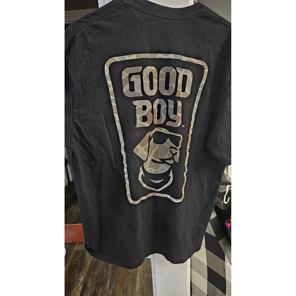 Blokecore Good Boy Mens Black Graphic T-Shirt Camo Dog Logo Large LG Cotton Tee